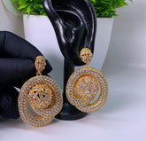 Gold-plated female zirconia circle statement hypoallergenic earrings